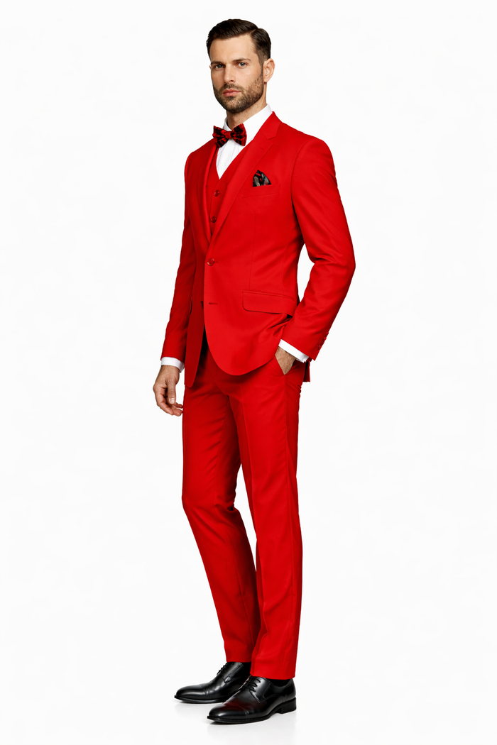 Modern Fit Red Suit with Vest - 2 Button
