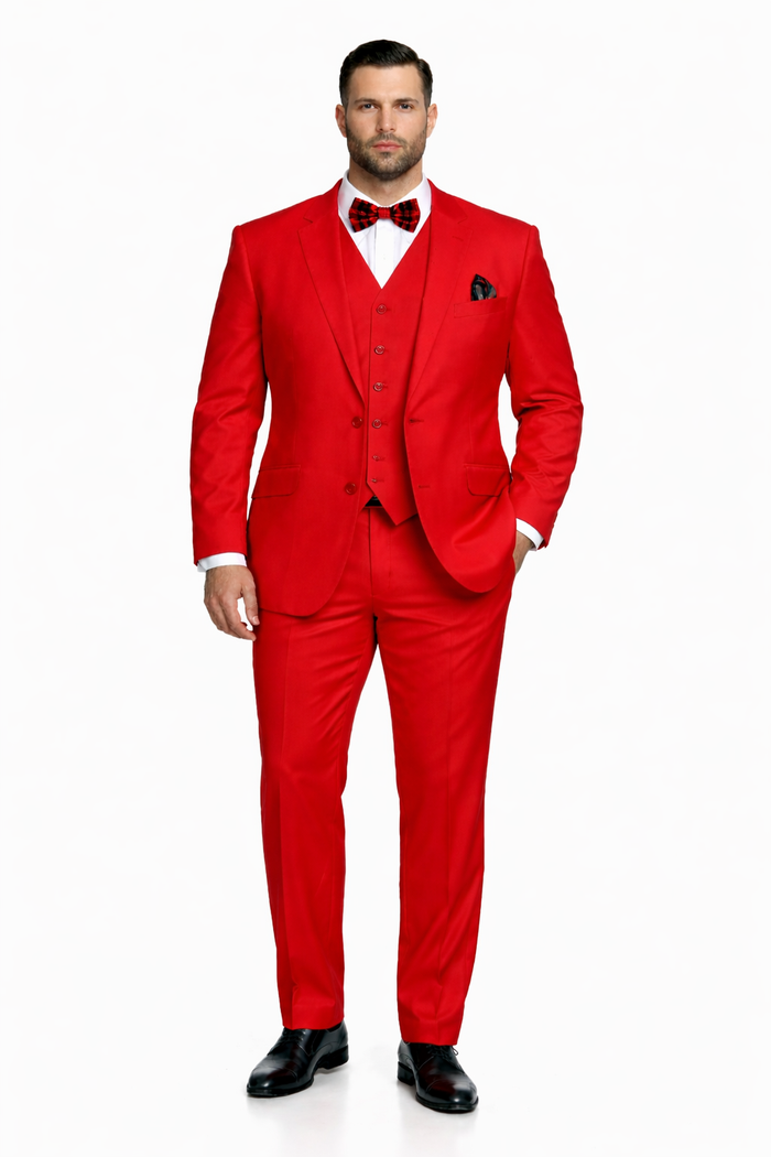 Modern Fit Red Suit with Vest - 2 Button