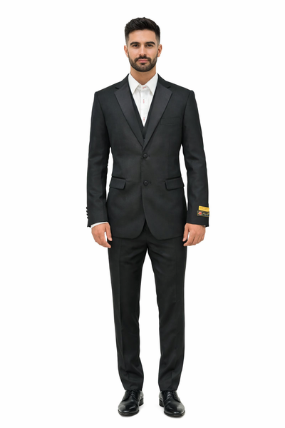 Modern Black Notch Lapel Vested Tuxedo