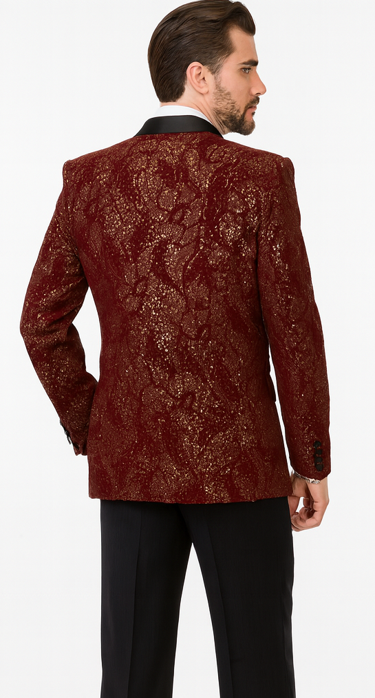 Paisley Glitter Burgundy 2 Button Tuxedo
