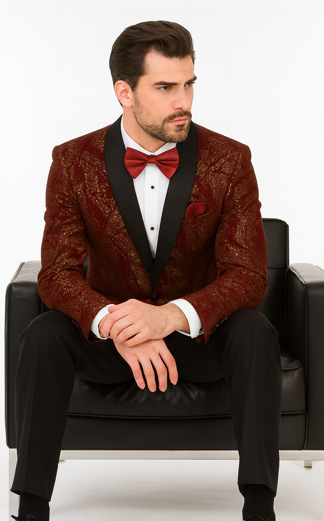 Paisley Glitter Burgundy 2 Button Tuxedo