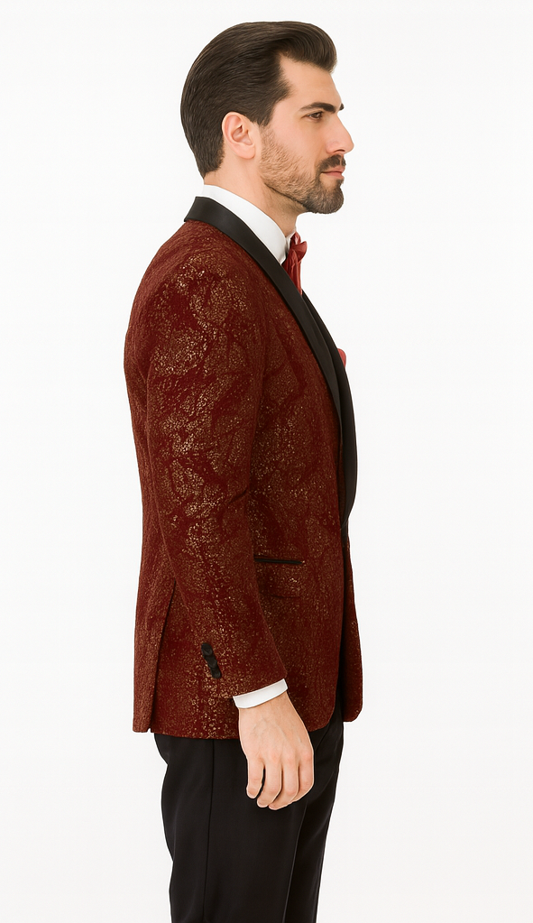 Paisley Glitter Burgundy 2 Button Tuxedo