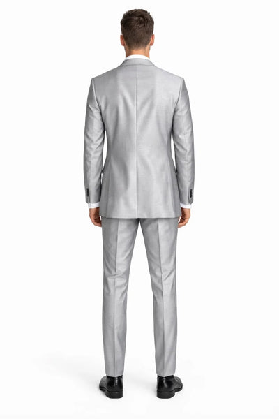 2-Button Peak Lapel Sharkskin Suit in Silver