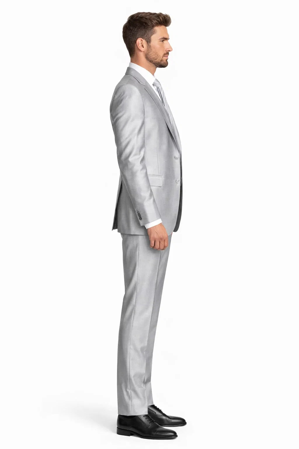 2-Button Peak Lapel Sharkskin Suit in Silver