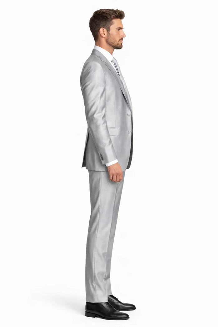 2-Button Peak Lapel Sharkskin Suit in Silver