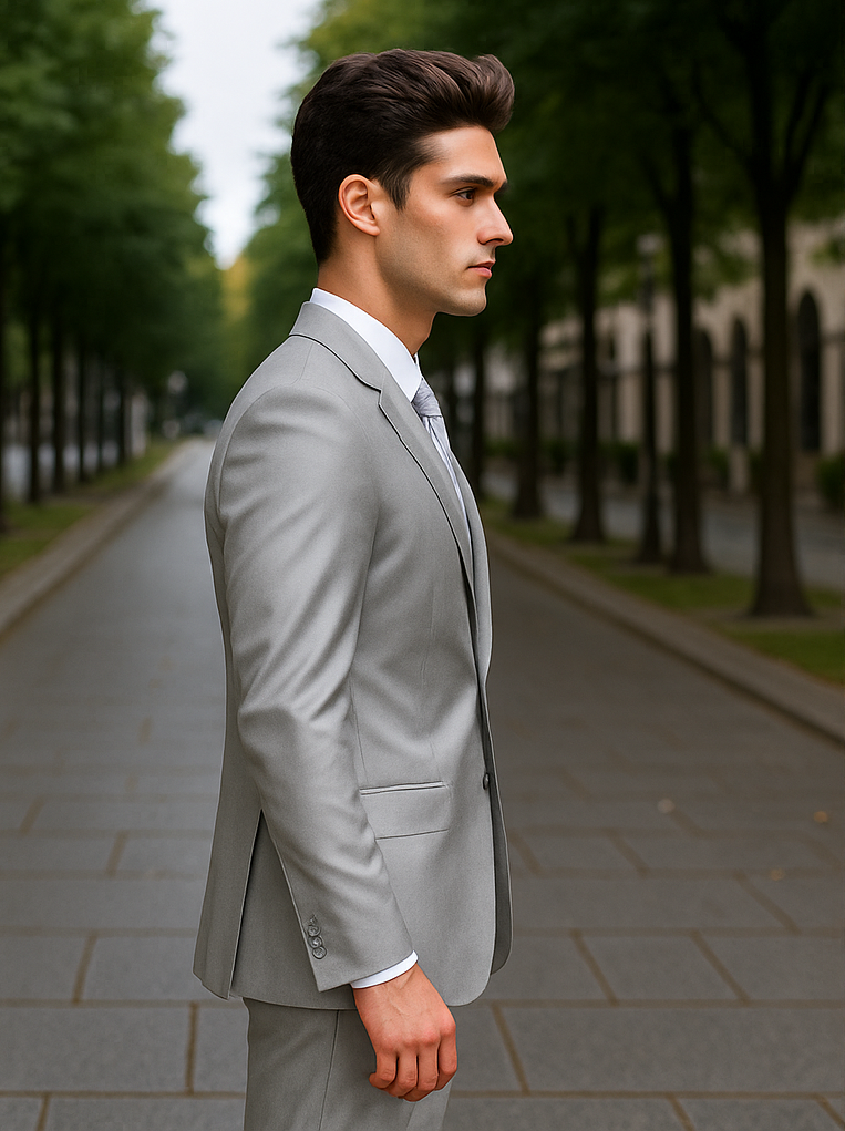 2-Button Peak Lapel Sharkskin Suit in Silver