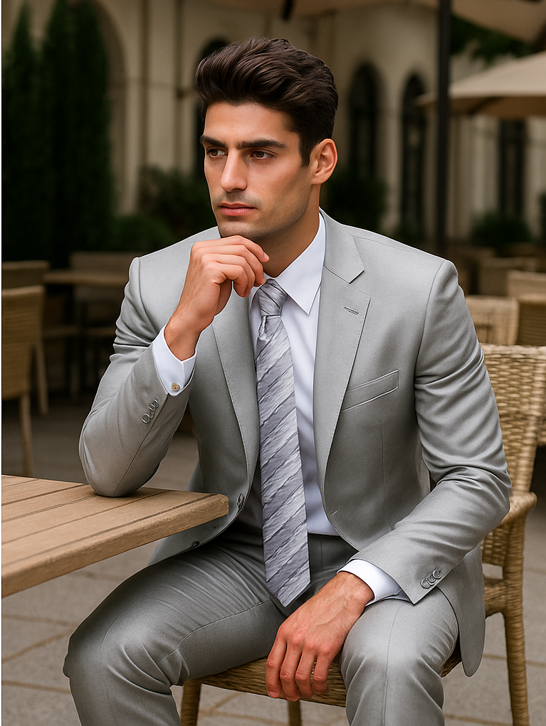 2-Button Peak Lapel Sharkskin Suit in Silver