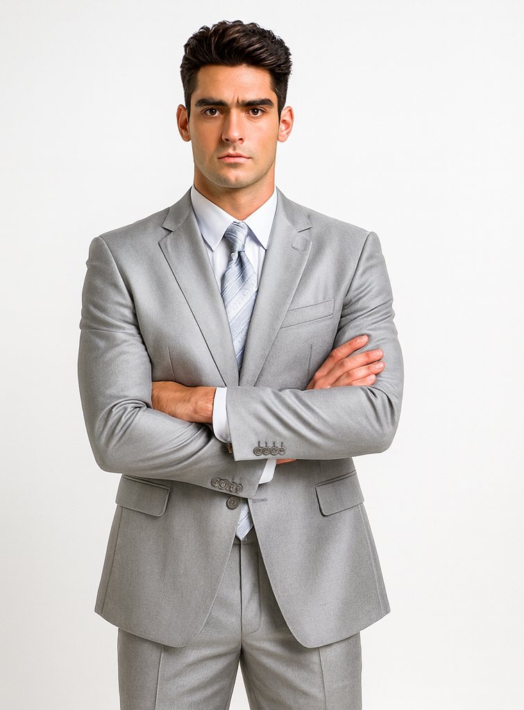2-Button Peak Lapel Sharkskin Suit in Silver