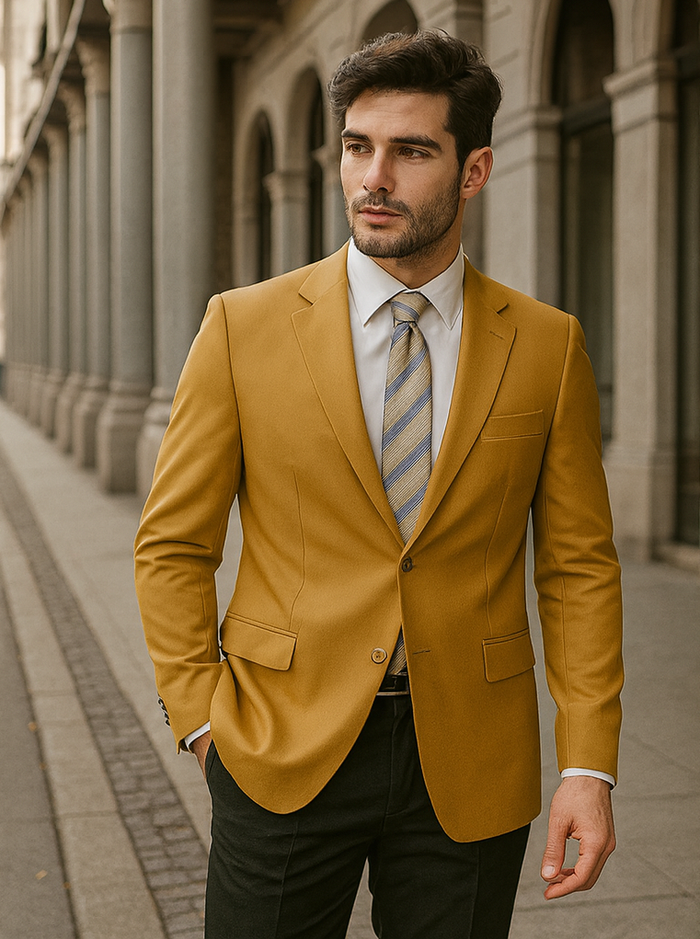 Gold 2-Button Poplin Dress Blazer for Men