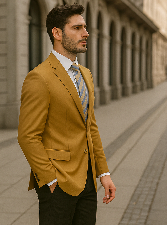 Gold 2-Button Poplin Dress Blazer for Men