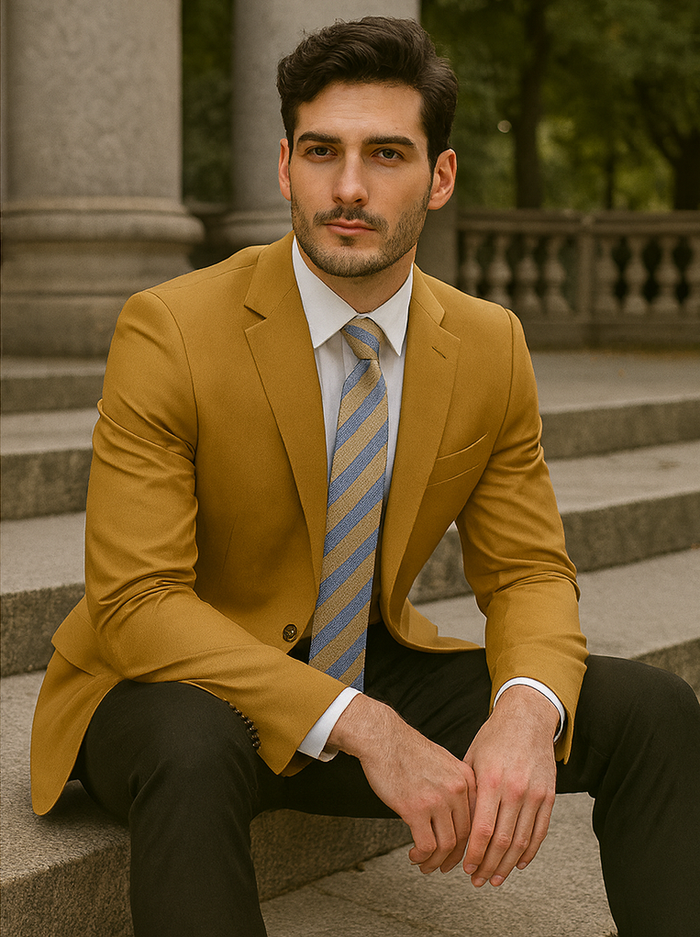 Gold 2-Button Poplin Dress Blazer for Men