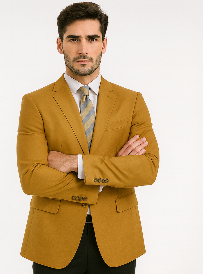 Gold 2-Button Poplin Dress Blazer for Men