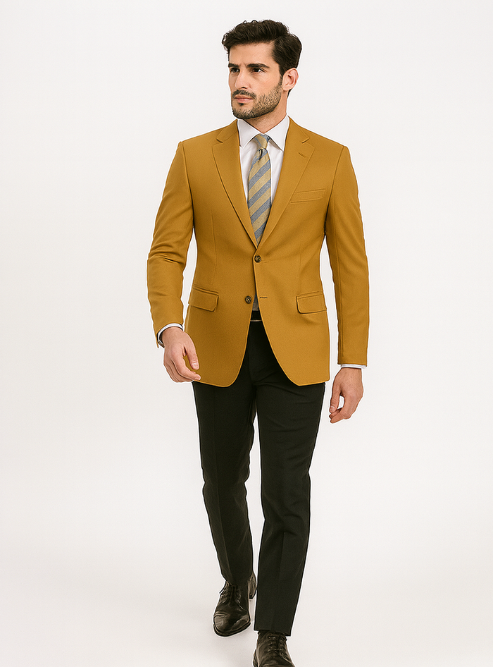 Gold 2-Button Poplin Dress Blazer for Men