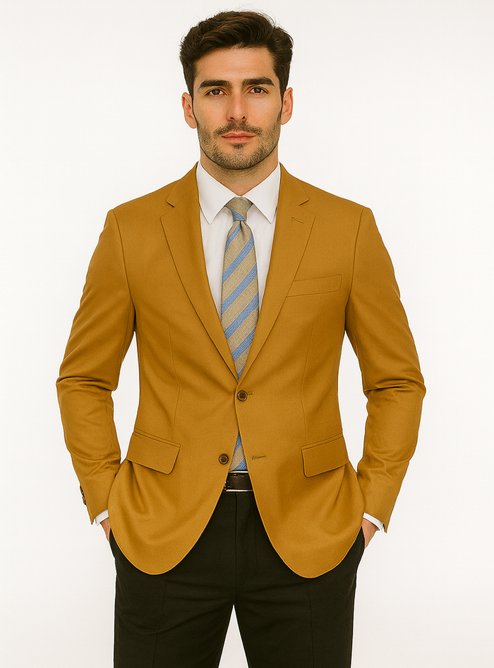 Gold 2-Button Poplin Dress Blazer for Men