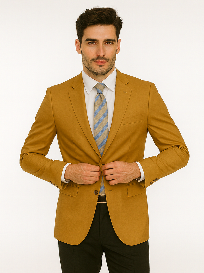 Gold 2-Button Poplin Dress Blazer for Men