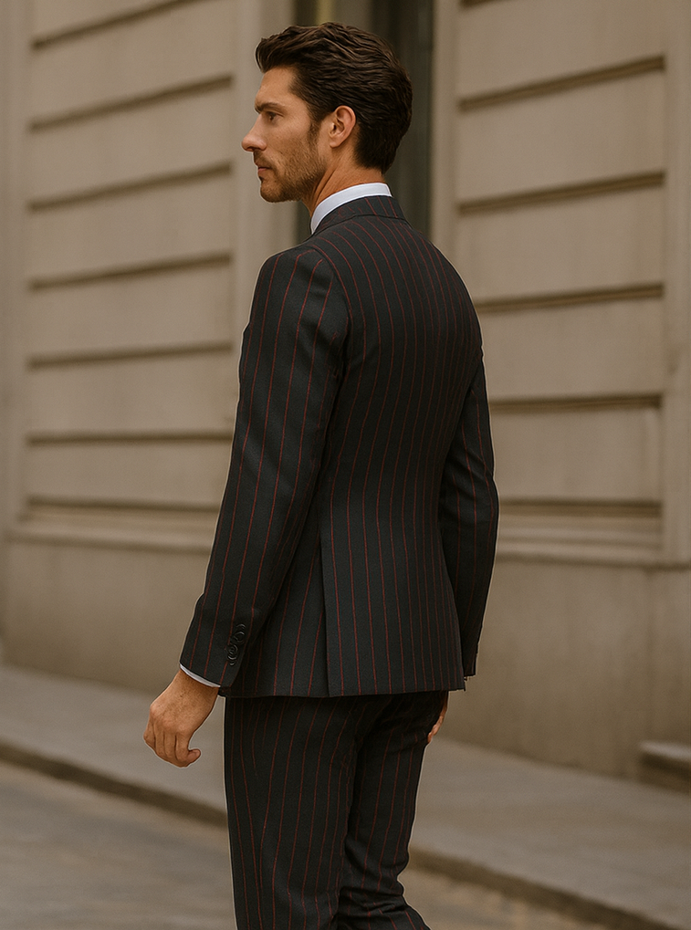 Burgundy Gangster 3 Piece Pinstripe Suit