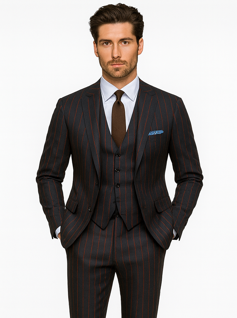 Burgundy Gangster 3 Piece Pinstripe Suit