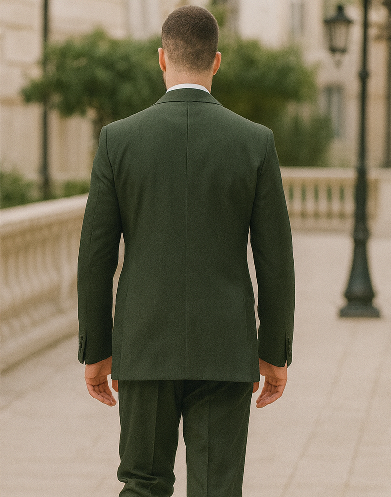 Olive 2 Button Vested Wool Feel Suit