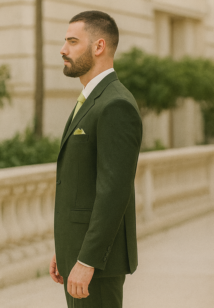 Olive 2 Button Vested Wool Feel Suit