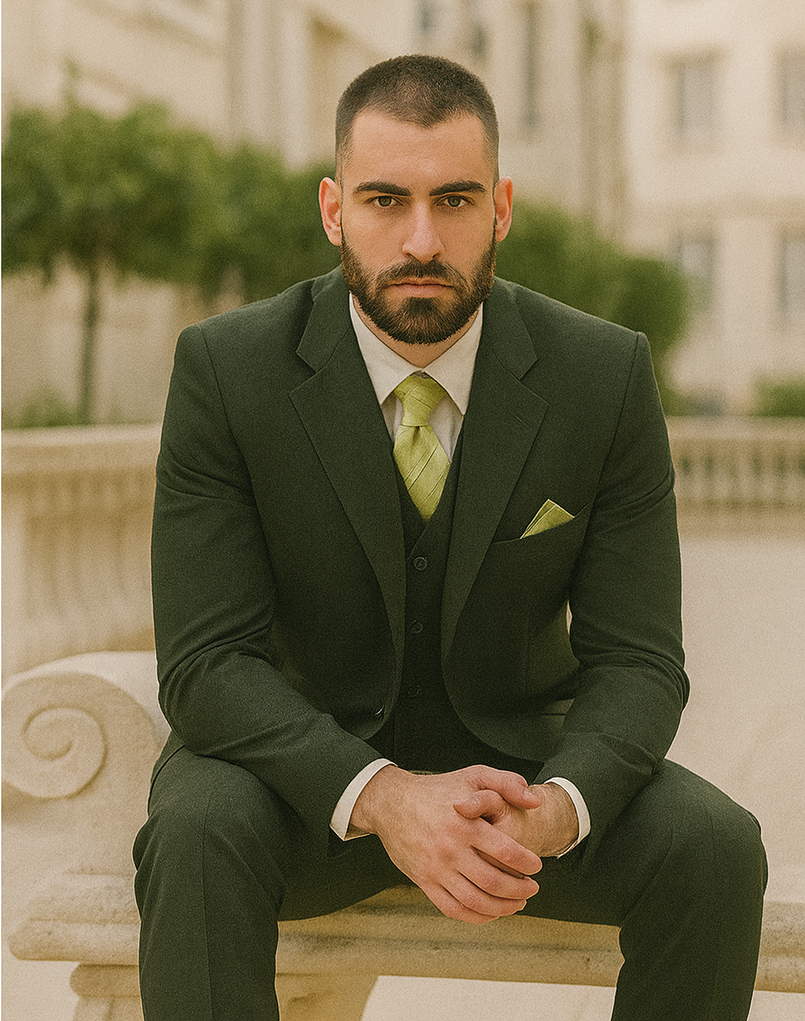 Olive 2 Button Vested Wool Feel Suit