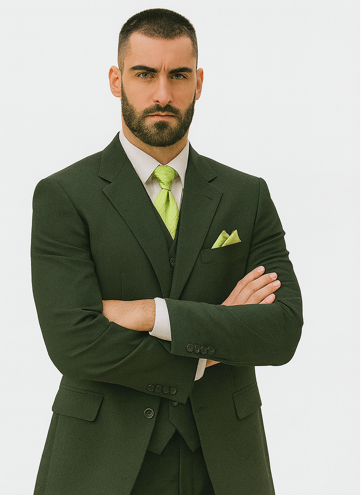 Olive 2 Button Vested Wool Feel Suit