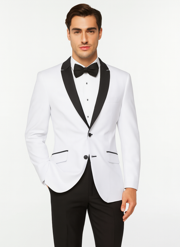 Slim Contrast Peak Lapel White Tuxedo for Men