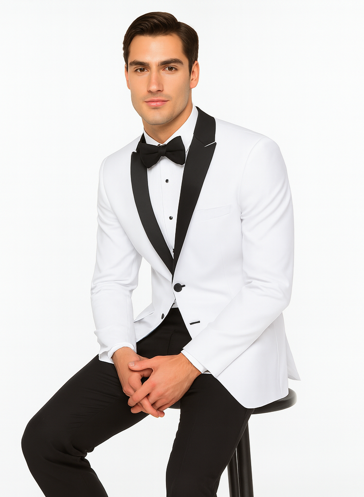 Slim Contrast Peak Lapel White Tuxedo for Men