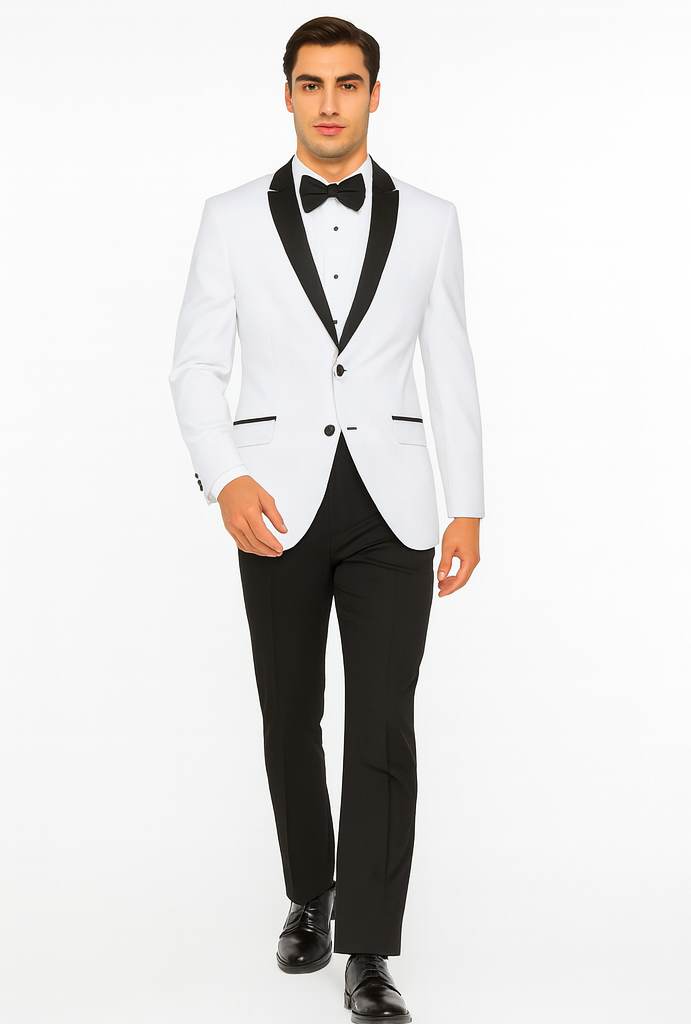 Slim Contrast Peak Lapel White Tuxedo for Men