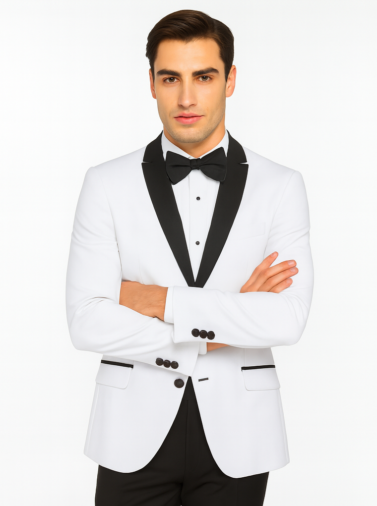 Slim Contrast Peak Lapel White Tuxedo for Men