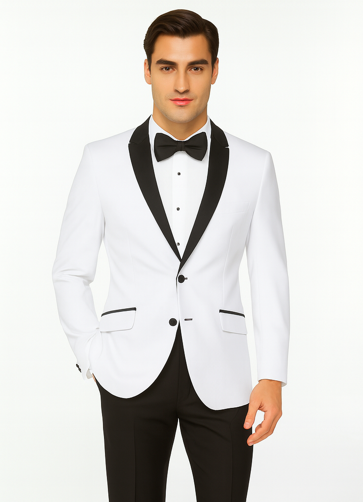 Slim Contrast Peak Lapel White Tuxedo for Men