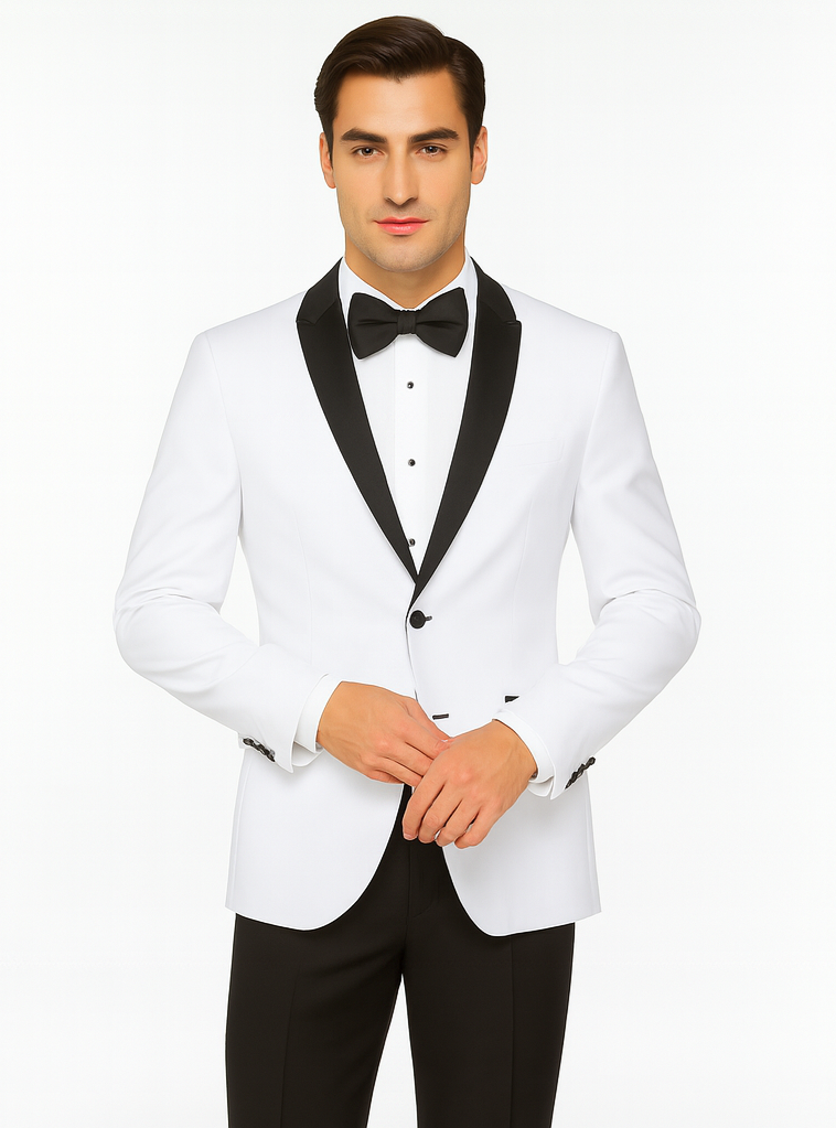 Slim Contrast Peak Lapel White Tuxedo for Men