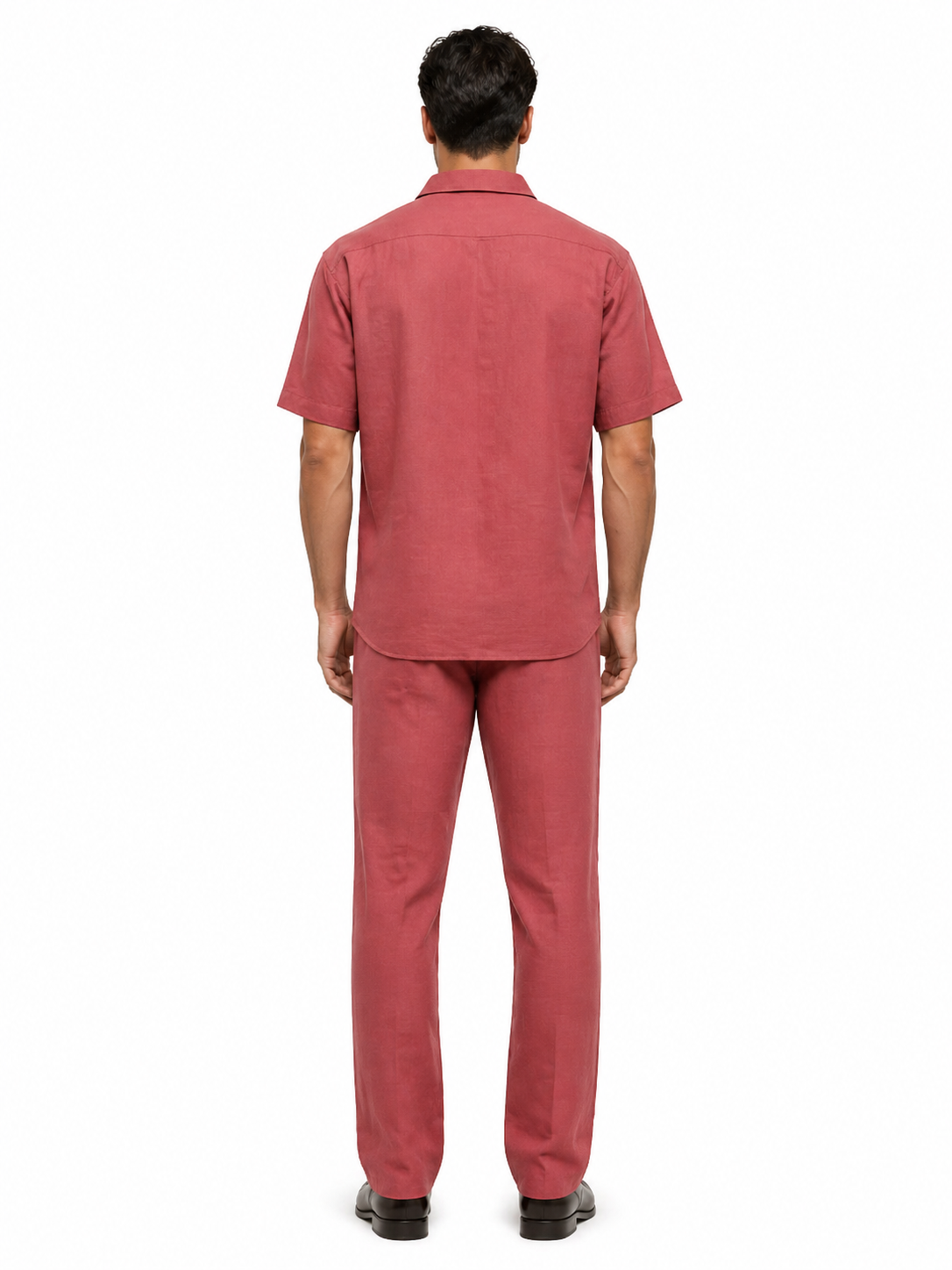 Men's 2 Piece Burgundy Linen Short Sleeve Casual Two Piece Mens Walking Outfit For Sale Pant Sets Casual Big Size Suit