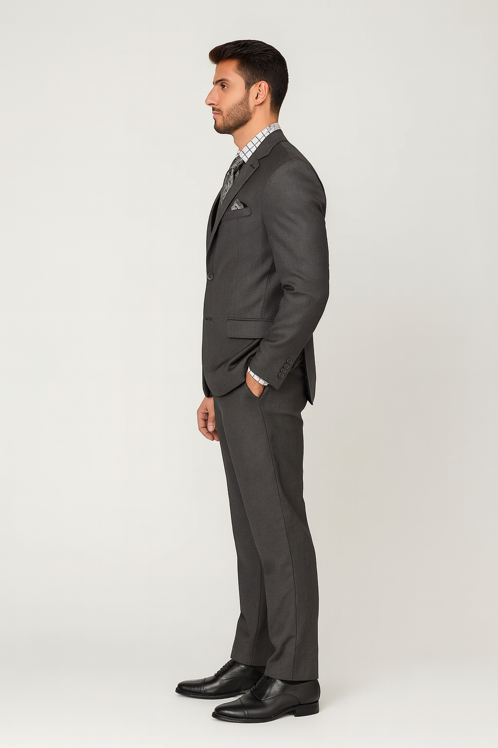 Men's 3 Button Sharkskin Grey Cheap Priced Business Suits Clearance Sale