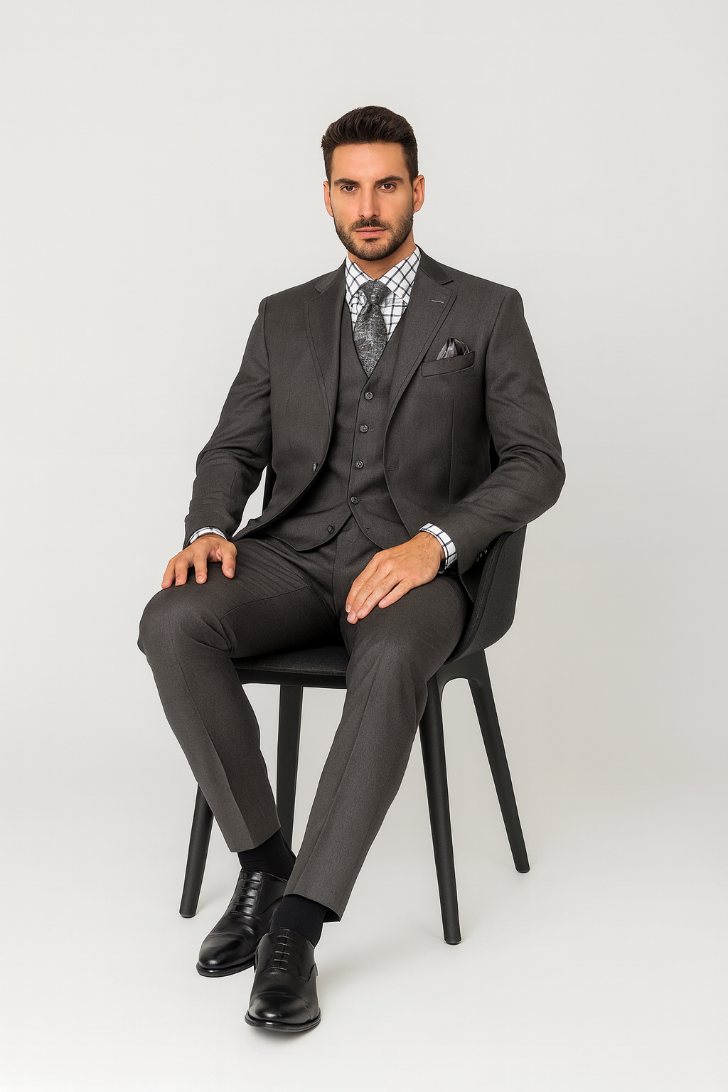 Men's 3 Button Sharkskin Grey Cheap Priced Business Suits Clearance Sale