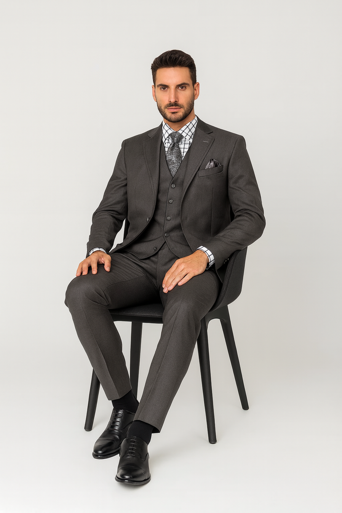 Men's 3 Button Sharkskin Grey Cheap Priced Business Suits Clearance Sale