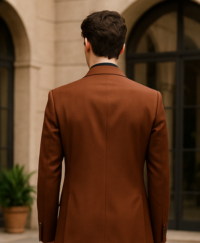 Cognac 2 Button Wool Feel Vested Suit for Men