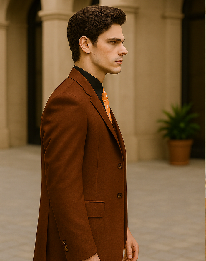 Cognac 2 Button Wool Feel Vested Suit for Men