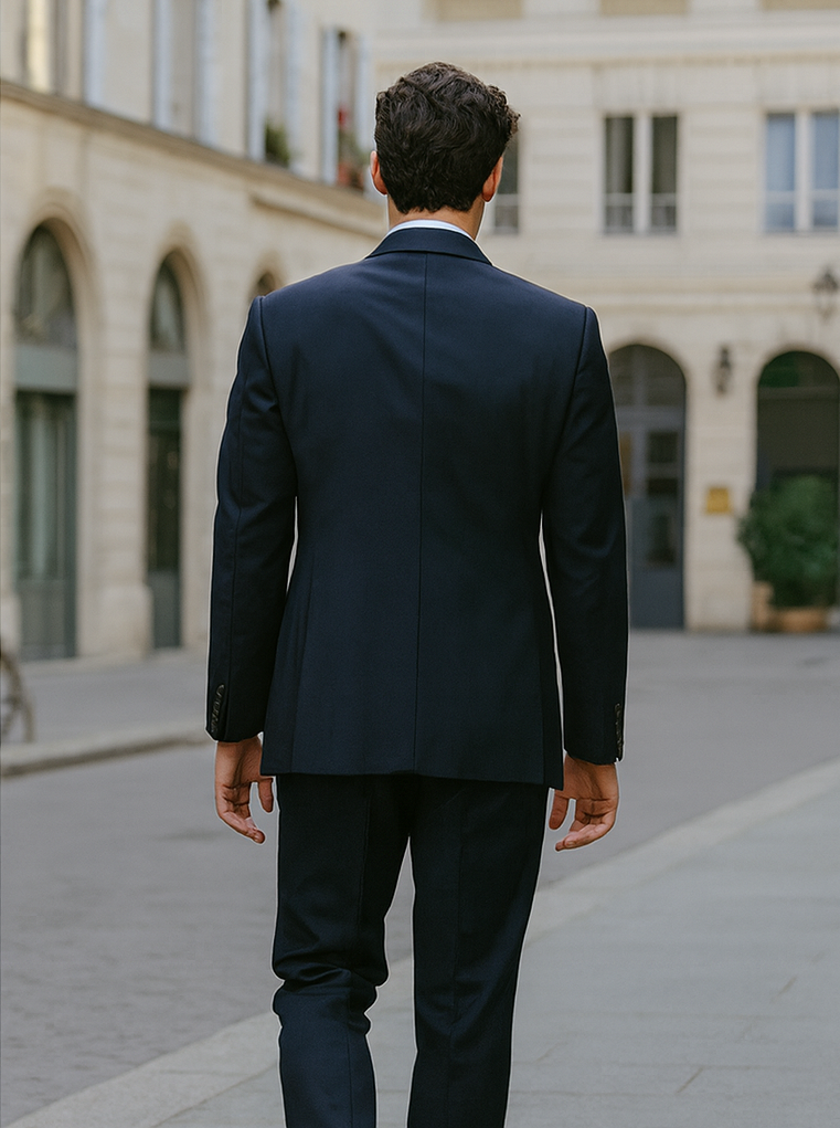 Men’s Navy 3-Button Vested Wool Feel Suit
