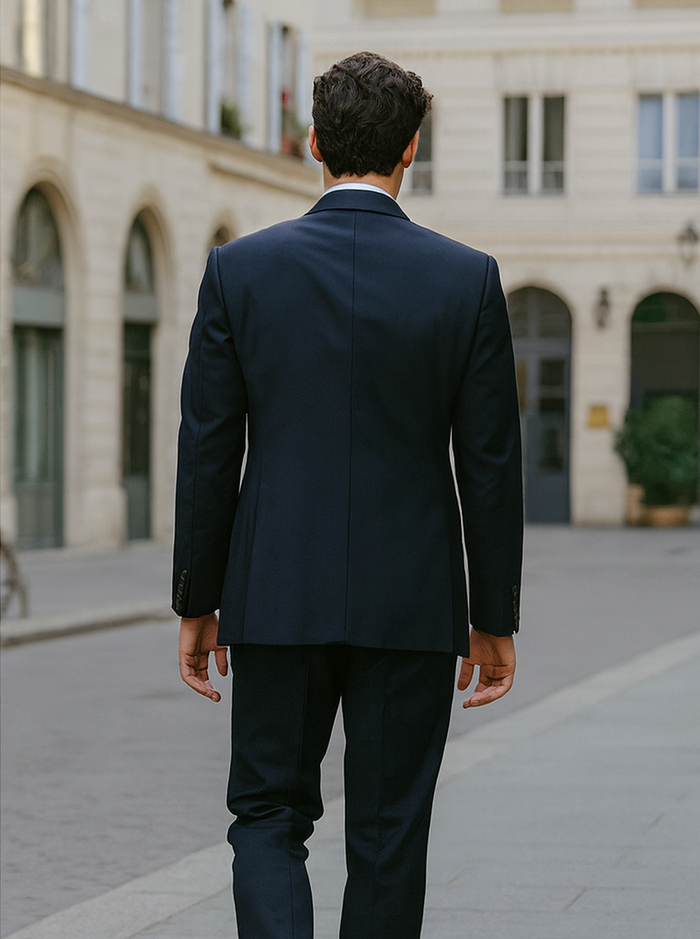 Men’s Navy 3-Button Vested Wool Feel Suit