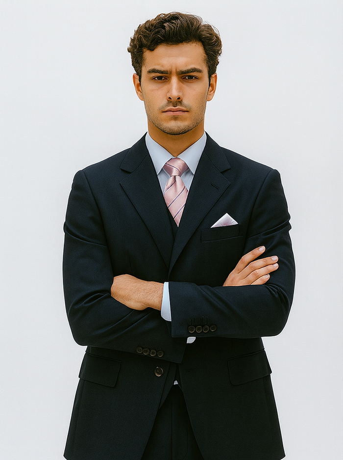 Men’s Navy 3-Button Vested Wool Feel Suit