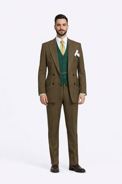 Al Capone Outfit for Men Brown Double Breasted Suit $179 + Hunter Green Vest $59