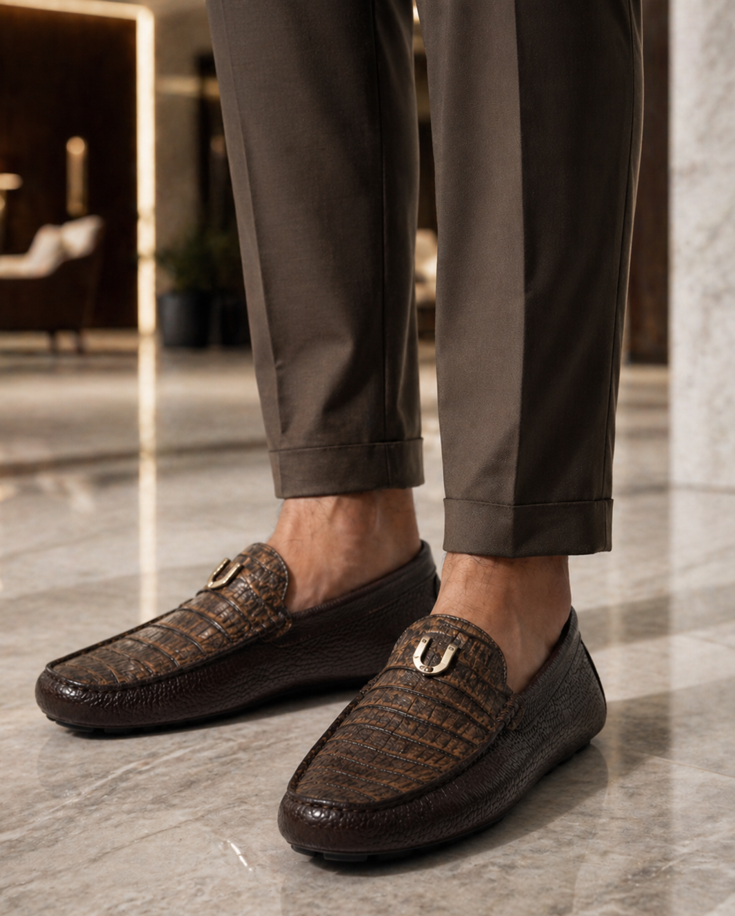 Mens Alligator Loafer Brown Dress Shoe Mens Sanded Brown Vestigium Genuine Caiman Belly Stylish Dress Loafer