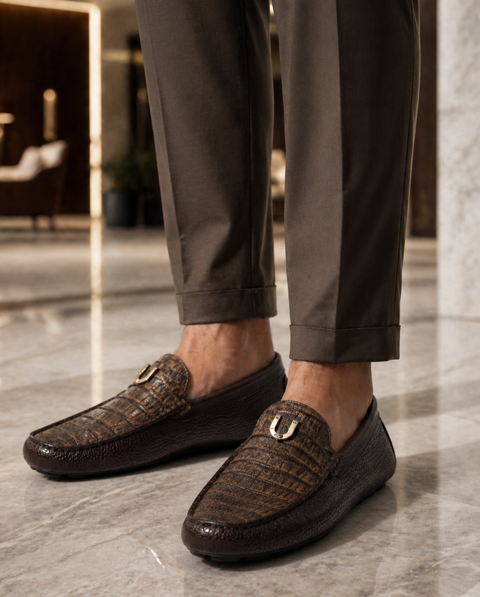 Mens Alligator Loafer Brown Dress Shoe Mens Sanded Brown Vestigium Genuine Caiman Belly Stylish Dress Loafer