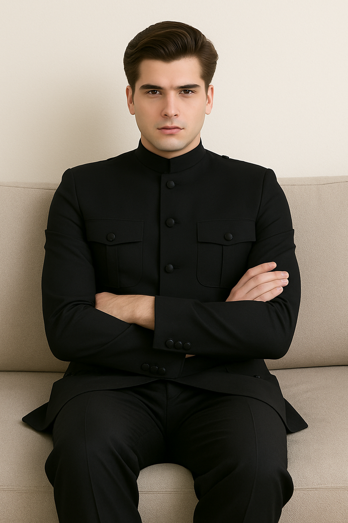Apollo King Men's 2 Piece Nehru Style Suit Fashion Pockets
