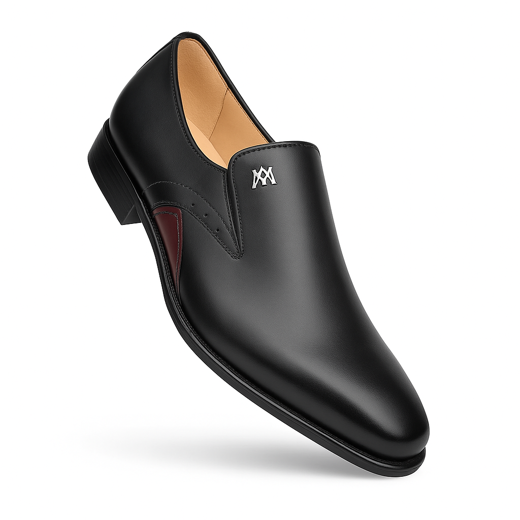 Patina Calfskin Black Double Gore Slip-ons by Mezlan