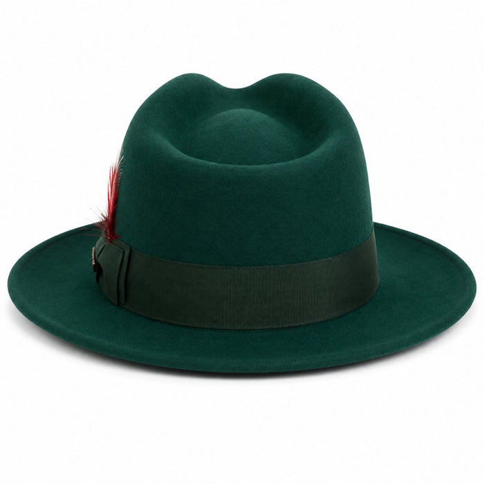 Hunter Green Wool Crushable Fedora with Removable Feather
