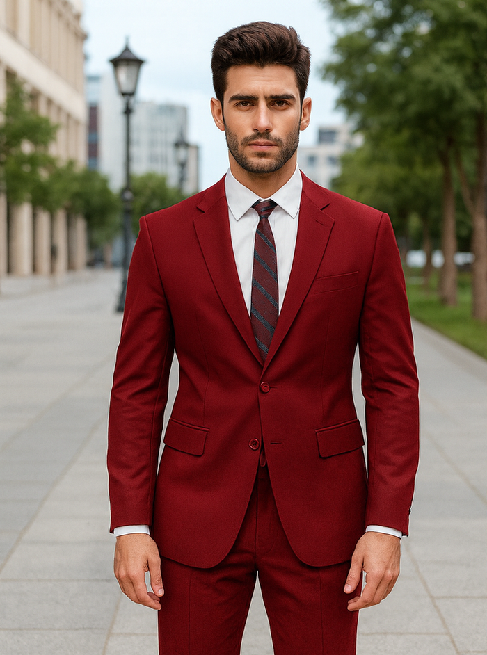 Basic 2 Button Classic Fit Poplin Suit by Vinci