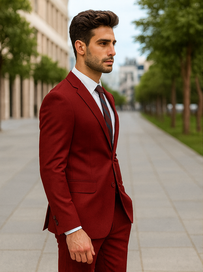 Basic 2 Button Classic Fit Poplin Suit by Vinci