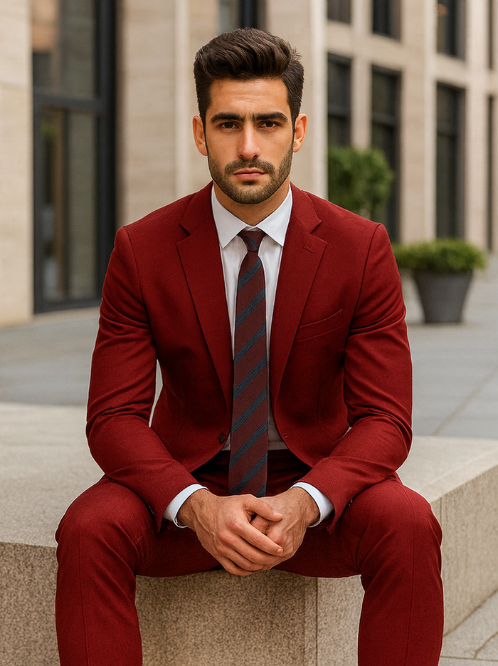 Basic 2 Button Classic Fit Poplin Suit by Vinci