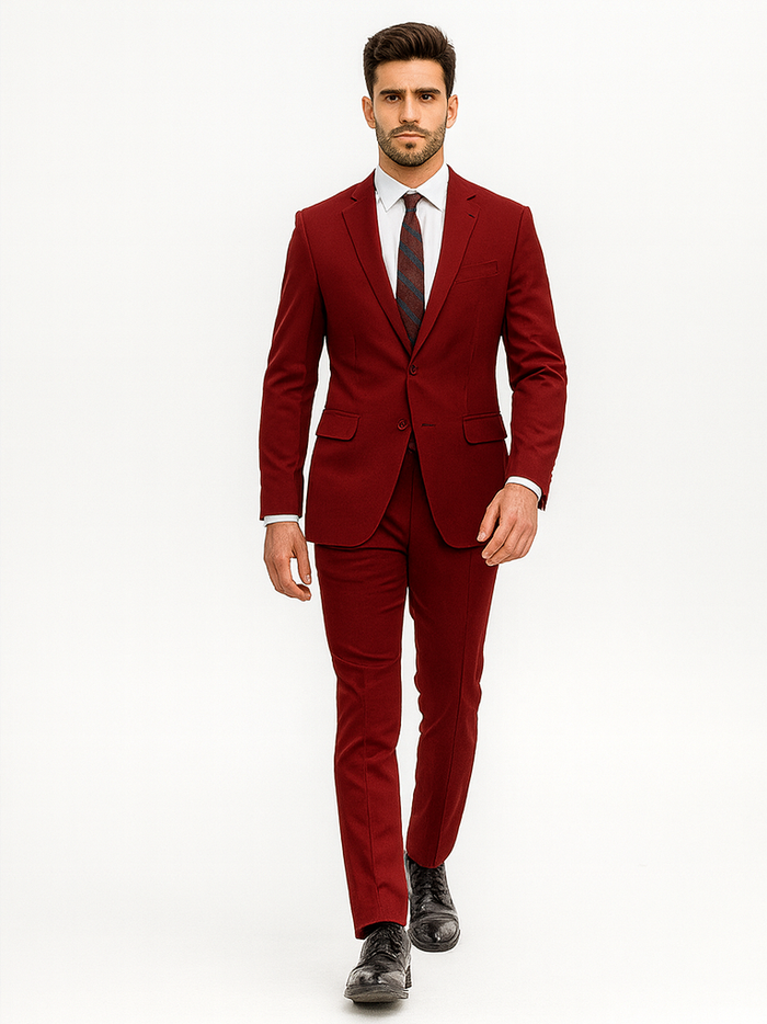 Basic 2 Button Classic Fit Poplin Suit by Vinci